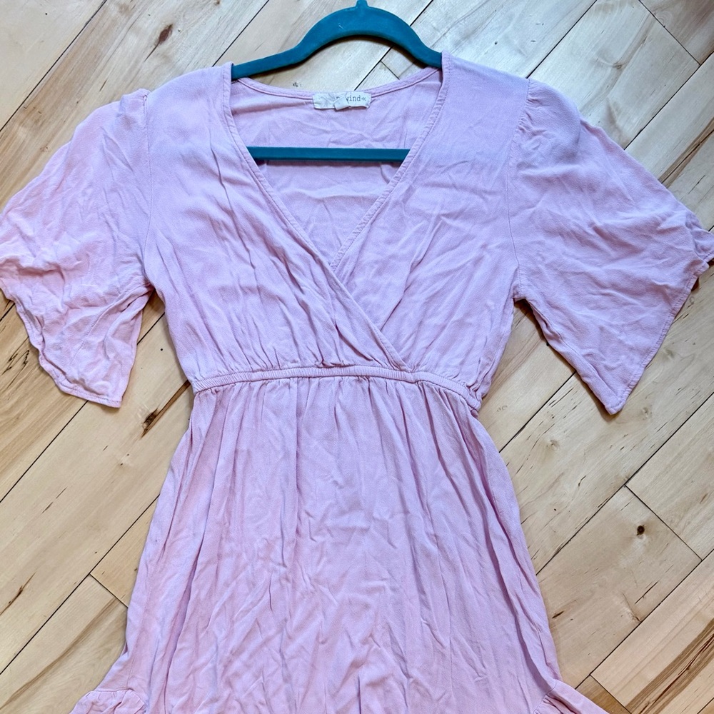 Rewind Pink Wrap Dress – Empire Waist Ruffle Hem – Size M